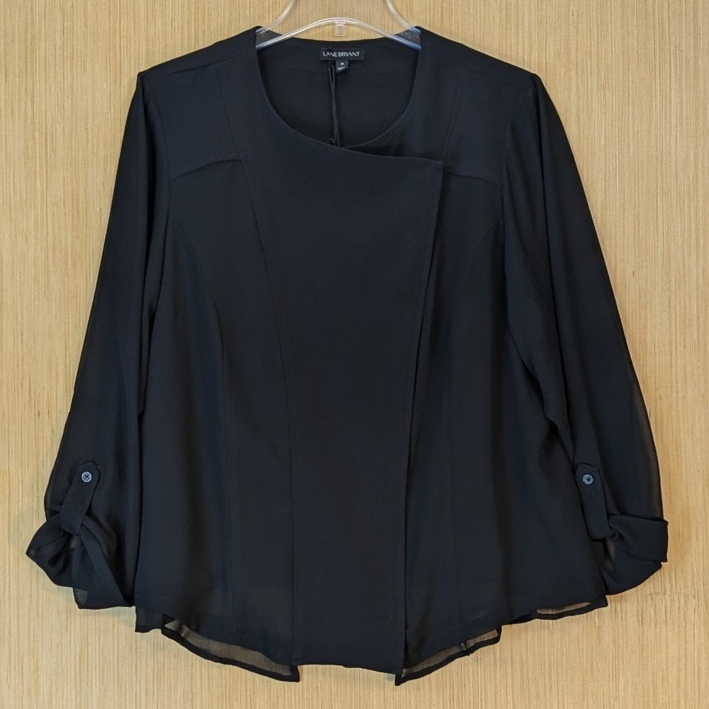 Lane Bryant Women Black Jacket Infinite Stretch 18 Sheer Chiffon Career Chic